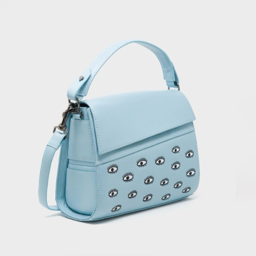 Min and Mon Anastasio Mini Crossbody
Black Leather Blue Eyes Embroidery EUC